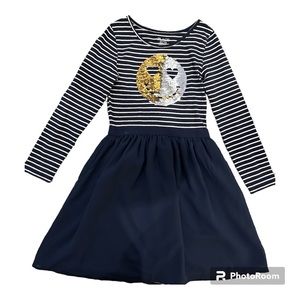 - Children’s Place Casual Party Dress Navy Stripes Two Way Sequin Motif 7-8